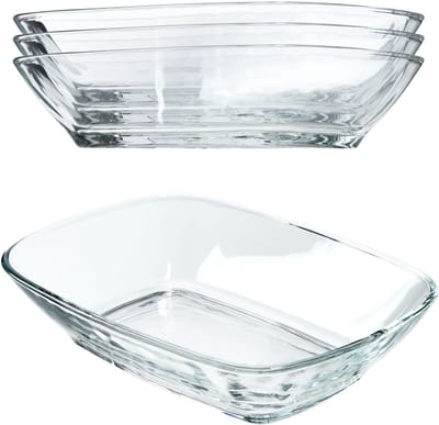 KADAX Glazen kom, 230 ml slakom van glas, vaatwasmachinebestendige fruitschaal, snackschaal voor maaltijden en feesten, glazen schaal voor het serveren van salade (14,3 x 10,5 cm, 4 stuks)