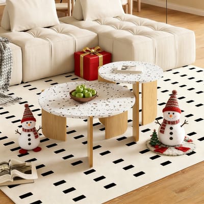 REDOM Nesting-couchtafelset 2-delig | MDF bijzet- en salontafels, naturel houtaccent, kunstzinnige patronen