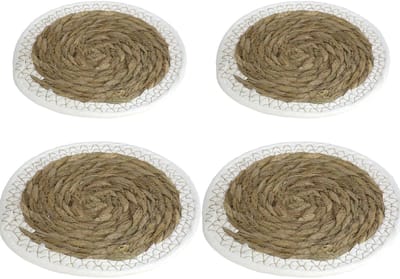 Gerimport Pannen onderzetters - 4x stuks - zeegras - rond - 24 en 28 cm - Keuken artikelen
