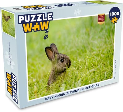 Puzzel Konijn - Baby - Gras - Legpuzzel - Puzzel 1000 stukjes volwassenen