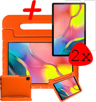 Hoesje Geschikt voor Samsung Galaxy Tab A 10.1 (2019) - Met 2x Screenprotector - Kinderhoes Shockproof Bumper - Kidsproof Case - Tablet Hoes - Kinder Hoes Cover - Oranje