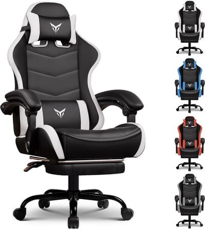 GTPLAYER - Gaming Stoel - Met Voetensteun en Verstelbare Hoofd- en Lendensteun - Wit