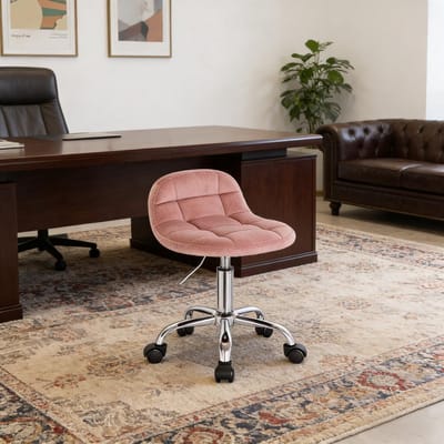 FloraGrace Bureaukruk Met Wielen - Verstelbaar 56,5 Tot 68 Cm - Ergonomisch Voor Thuiswerk En Make-up - Fluweel - Roze