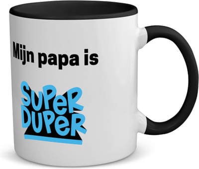 Akyol - mijn papa is super duper koffiemok - theemok - zwart - Vader - meest geweldige papa - vader cadeautjes - vaderdag - verjaardag - geschenk - kado - vader artikelen - 350 ML inhoud