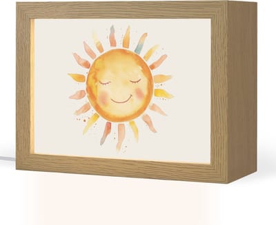 Nachtlampje 20x15 cm - Kinder lampje - Zon - Watercolor - Geel - Tafellamp kinderkamer - Slaapkamer lamp - Bedlamp kinderen - Kinderlampje stopcontact - Wandlamp babykamer - Nachtlampjes