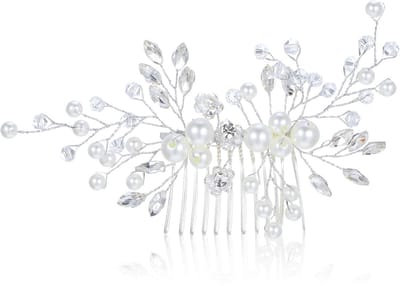 Dailygoods - Parel Bruids Haarspeldjes Kristal Bruiloft Haarspelden Vintage Strass Bloem Side Haarclips voor Bruiden Bruiloft Prom Verjaardagsfeest (Zilver)