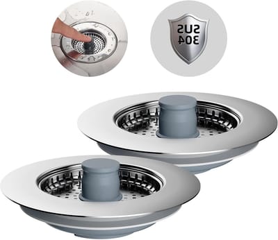 Keukengat Plug - Afvoer Zeef Stopper - Voorkomt Verstoppingen - Roestvrij Staal Omhulsel - Diepte > 22mm - Zilver