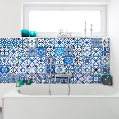 Zelfklevende tegelmuurstickers voor keuken en badkamer - 24 cementtegelstickers, Azulejos Rosina - 24 stickers, 10x10cm