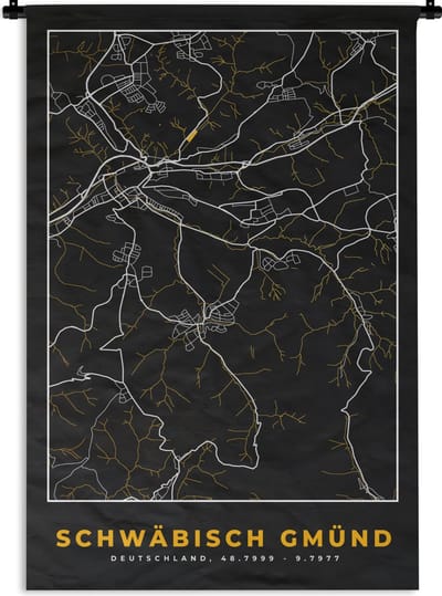 Wandkleed - Wanddoek - Goud – Duitsland – Plattegrond – Gold – Stadskaart – Kaart – Schwäbisch Gmünd - 120x180 cm - Wandtapijt