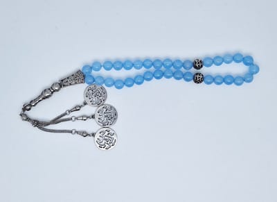 Handgemaakte tesbih "tasbih" natuursteen " Blauwe Jade " - Aantal kralen 33 - Diameter kralen 10 MM - met metaal tassel "model 4" - Een mooi cadeau-idee