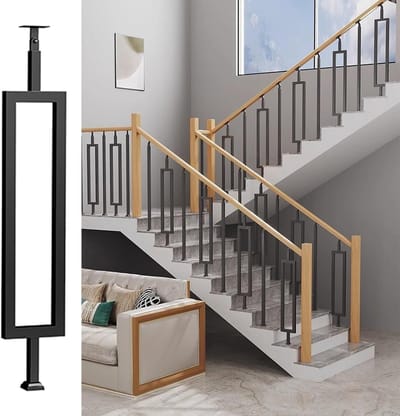 Trapleuning Paal - Hekpaal Balustrade - Veilige Trap Renovati - Roestbestendige Coating - 85 cm Set 2 - Zwart