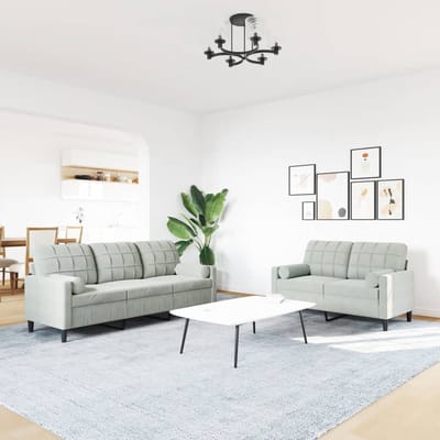 vidaXL - 2-delige - Loungeset - met - kussens - en - bolsters - fluweel - lichtgrijs
