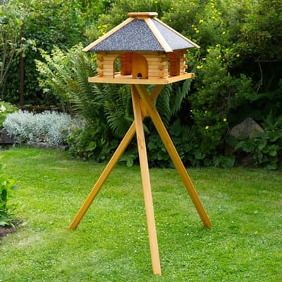 Vogelhuisje met Solarverlichting en Standaard - Premium Houten Voedervogelhuis