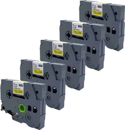 DULA Brother Compatible label tape- Tze-611 - 5 cassettes - Brother P-Touch - Zwart op geel - 6mm x 8m