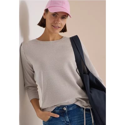 Shirt met 3/4-mouwen, ronde hals en structuur