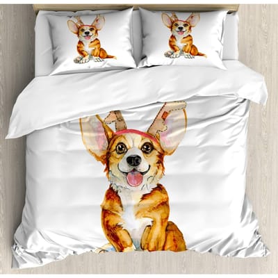 Cartoon Hond Leuke Corgi Hond Print Dekbedovertrek Sets, Polyester 3D Digitale Print Beddengoed Set King Size Print Kindercadeau 220x240cm-3pcs