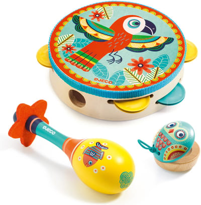 DJECO Set of 3 instrumenten: Tambourine, maracas, castanet - 32,5 x 185 x 6 cm