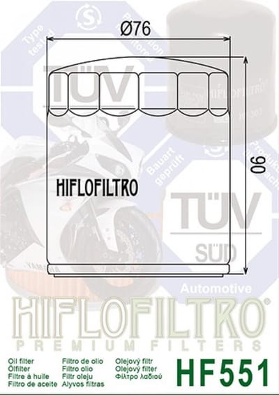 Hiflofiltro-oliefilter voor Moto Guzzi 850 Breva 2006-2007 HF551 / 30153000, nieuw