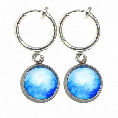 Klem oorbellen- blauw- zilverkleur-geen gaatje-Charme Bijoux
