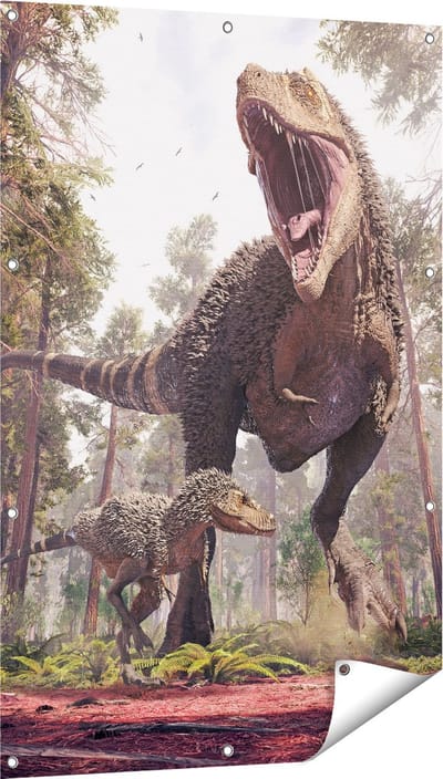 Gards Tuinposter Tyrannosaurus Rex Dinosaurus - T-Rex - 80x120 cm - Tuindoek - Tuindecoratie - Wanddecoratie buiten - Tuinschilderij