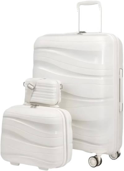 Handbagageset – Voor reizen en weekendtrips – Hardside met spinnerwielen en TSA-slot – Beige, PP-materiaal (bijv. 55 cm, 40 cm, 35 cm)