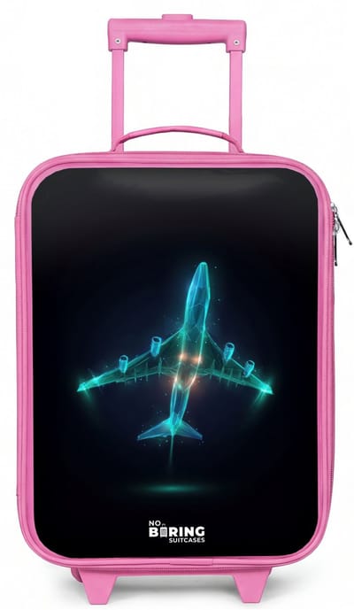 NoBoringSuitcases.com® - Kinderkoffer roze - Kindertrolley meisje - Lichtgevend vliegtuig - Koffer kind lichtgewicht - Reiskoffer trolley voor kinderen - Koffertje met lichtgevende wieltjes - Rolkoffer