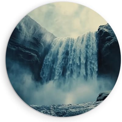Saammp Muurcirkel Hout - Grote waterval - Rotsen - Natuur - Landschap - Ø 90 - Wandcirkel - Wanddecoratie Cirkel - Muurdecoratie Woonkamer - Slaapkamer decoratie - Rond Schilderij
