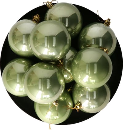 Othmar Decorations kerstballen - 18x - 8 cm - salie groen - kunststof - kerstversiering