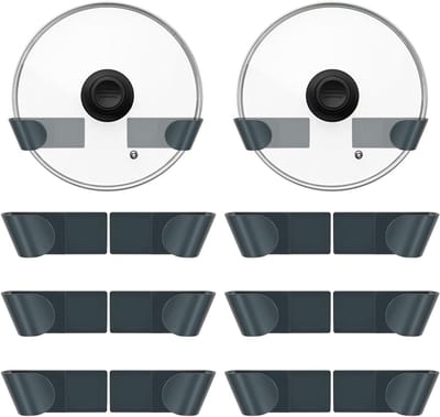 Famanu - Potdekselhouder set van 16 zelfklevende houders flexibele organizer voor kast en deur grijs