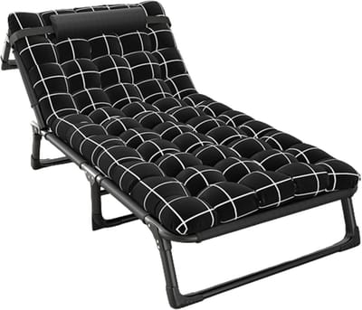 Klapbed met Matras - Kampeerbed Ligbed - Ontspannen Buiten - Geïntegreerd Kussen - 190x68cm - Zwart