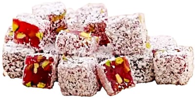 Haci Baba Turks Fruit Dubbel Geroosterd Lokum 400g – Kokos, Granaatappel Aroma & Pistache - Authentiek Turks Genot