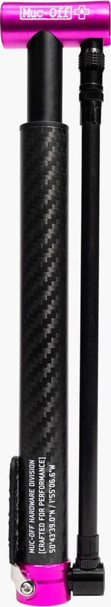 Muc-Off AirMach Carbon - Fietspomp - Compacte handpomp - Lichtgewicht koolstofvezel - Presta en Schrader ventiel - Inclusief montagebeugel