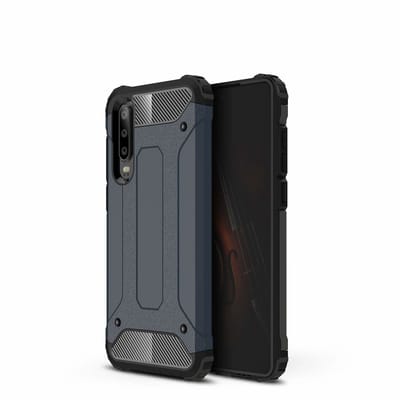 Ntech Hoesje Geschikt voor Huawei P30 Dual layer Armor Hoesje - Blauw