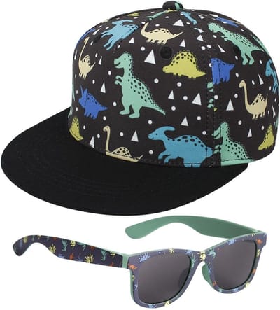 Dino Geprinte Pet en Zonnebril voor Kinderen, Schattige Cartoon Accessoires, Bescherming Tegen de Zon, Multicolor, S-M