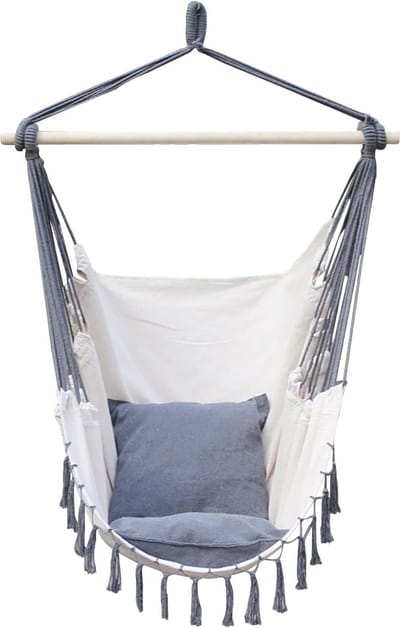 Hangstoel met Kussens - Schommelstoel Touwstoel - Ontspannen Buiten - Stijlvolle Kwastjes Zoom - 100 x 130 cm - Beige