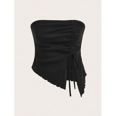 Dames Winter Trekkoord Split Onregelmatige Wafelstijl Slim Fit Strapless Vest Top XL