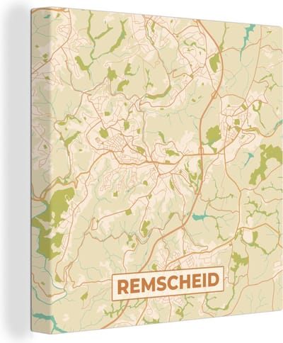 Canvas Schilderij Remscheid - Plattegrond - Kaart - Stadskaart - Vintage - 20x20 cm - Wanddecoratie
