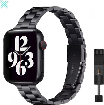 MY PROTECT - Luxe Metalen Slim Bandje - Geschikt Voor Apple Watch Bandje - Series 1/2/3/4/5/6/7/8/9/10/SE - 38mm - 40mm - 41mm - 42mm - Zwart