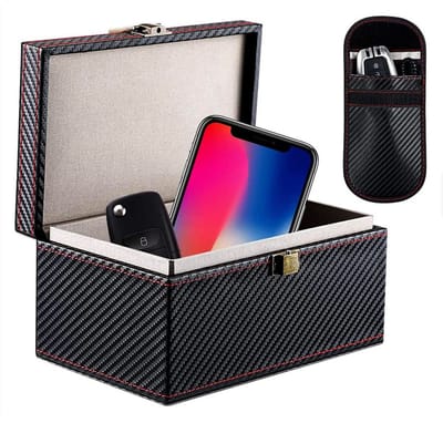 YAGXIG Faraday Box - Faraday Bag - Autosleutel Signaal Afscherming Box - Faraday Box - Anti-diefstal Tas - Geschikt voor Autosleutels - RFID Signaal Afscherming Box - Anti-diefstal - Zwart - 1 Faraday Box + 1 Faraday Bag