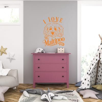 Muursticker - I Love My Maltipoo - 46,4 x 61,6 - Oranje
