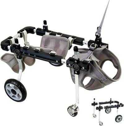 Hondenrolstoel 4 Wielen - Hond Kar - Ondersteuning Hond - Verstelbaar Frame - XS tot L - Zilver