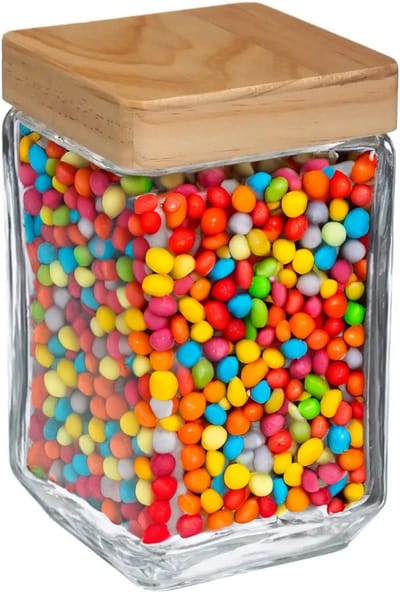 5Five voedsel/spullen voorraadpot - Glas met houten deksel - 1250 ml - Met luchtdichte sluiting