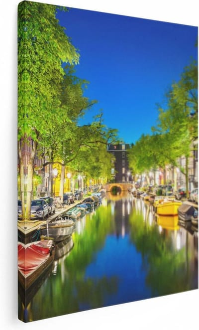 Artaza Canvas Schilderij Amsterdam - 30x40 cm - Klein - Wanddecoratie Skyline - Muurdecoratie Woonkamer - Kamer Accessoires