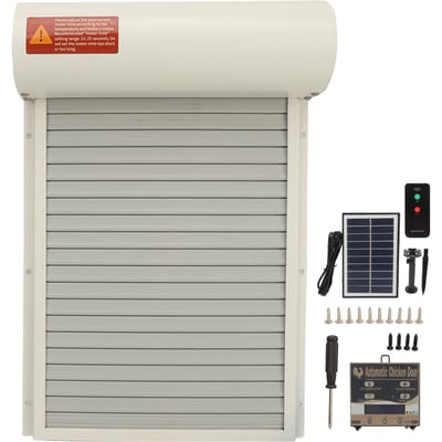 Porte de poulailler automatique à énergie solaire avec capteur de lumière, minuterie, télécommande, écran LED automatique blanc