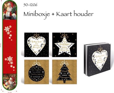 50 Luxe dubbele Kerstkaarten & gratis Kaartenhouder - 2 x 25 st - Folie - 4 motieven -  Witte envelop - 10 x 10 cm