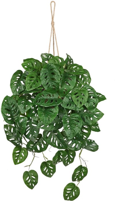 Hangplant in pot, kunstplanten, kunstplanten, Monstera, bladeren, 20 cm, potplanten, decoratieve planten voor tafel, decoratie, badkamer, decoratie, woonkamer