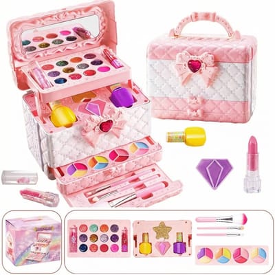kinderen Make up set( 33 PCS ) - Make-up Set meisjes-Make up Doos Meisjes Met spiegel- Kindermake-up - Veiligheid- Kinderen Make-up Sets - Veilig & Echt Wasbaar Rollenspel - Make Up Kit - Meisjes Speelgoed met Cosmetische Case