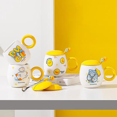 Ruimtebesparende Cadeauhoes Lepel Eend Keramische Mok Cartoonstijl Huispak Mok Meisje Stuurt Beste Vriend Mok Duurzaam 350ML
