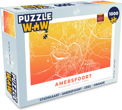 Puzzel Stadskaart - Amersfoort - Geel - Oranje - Legpuzzel - Puzzel 1000 stukjes volwassenen - Plattegrond