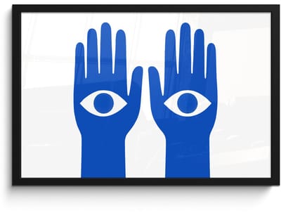 Poster in lijst - Fotolijst 60x40 cm - Posters - Handen - Twee - Ogen - Blauw - Posterlijst zwart - Decoratie - Wanddecoratie woonkamer - Muurdecoratie slaapkamer